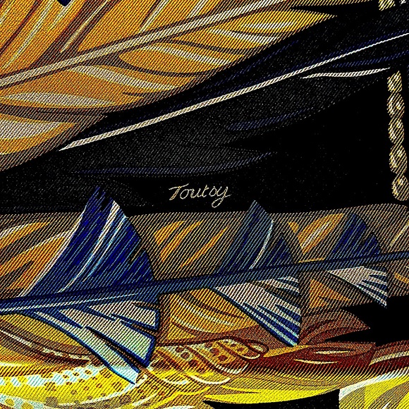 💯HermesSilkLargeScarfONEof a KindFabulousSIGNED Artist+Logo+2HermesBoxes+Ribbon - Picture 5 of 16